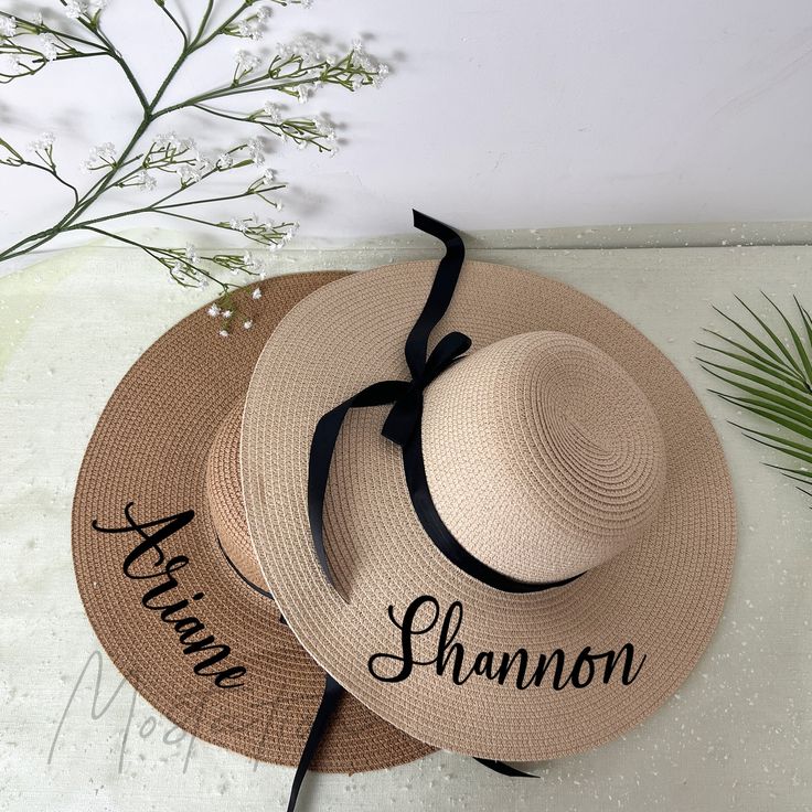 This beach hat is both fun and fashionable, making it a popular trend in summer. The cute fashionable curly embroidered sun hat is a modern version of the classic soft hat. Wear this straw hat and immediately become the most fashionable person in any occasion. Perfectly matching to various hairstyles is a fashionable accessories on the beach. It is definitely the best gift for your bridal shower on vacation/wedding/honeymoon or bridal shower. Our sun hat with black ribbons and a personalized name and perfect for a Bachelorette party! Customize a special souvenir for your bridesmaid team, especially the ultraviolet-proof function to protect your skin from sunburn. Ensure you spend a meaningful trip. Details: Material: Straw and PU Size: diameter about 42cm If you have any question, please c Cheap Personalized Beach Hats, Adjustable Wide Brim Sun Hat As Gift, Summer Brimmed Hat As Gift, Summer Brimmed Hat As A Gift, Adjustable Summer Hats As Gift, Summer Straw Hat With Curved Brim As Gift, Curved Brim Straw Hat For Summer Gift, Curved Brim Straw Hat For Summer, Curved Brim Straw Hat As Summer Gift