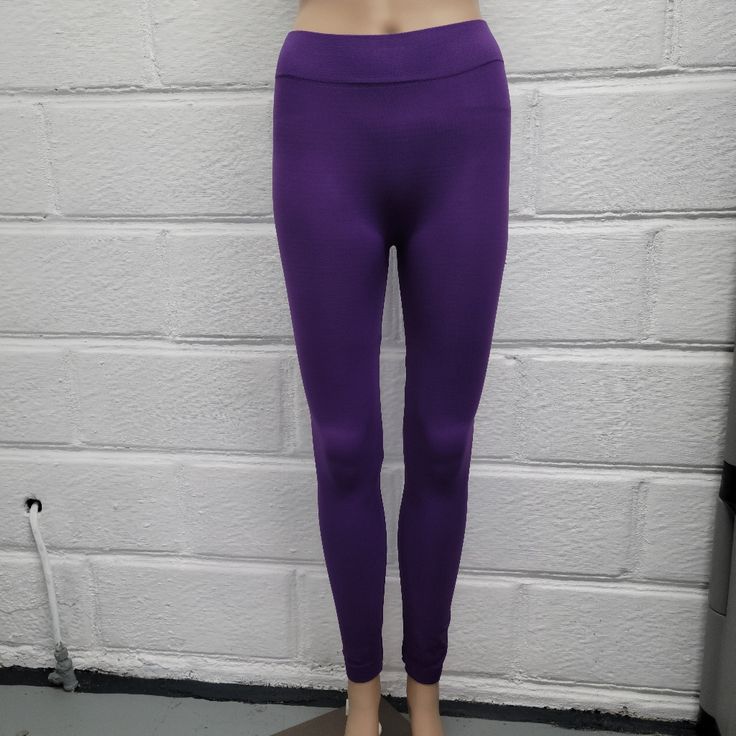 New, Purple Leggings In Light Weight Material Perfect For Warmer Temperatures Size: One Size 80% Polyester 10% Spandex Stretch Full Length Purple Pants, Stretch Purple Elastane Bottoms, Purple Stretch Elastane Bottoms, Stretch Elastane Purple Bottoms, Purple Stretch Elastane Tights, Purple Fitted Full-length Tights, Fitted Casual Purple Tights, Purple Fitted Full Length Tights, Fitted Full Length Purple Tights