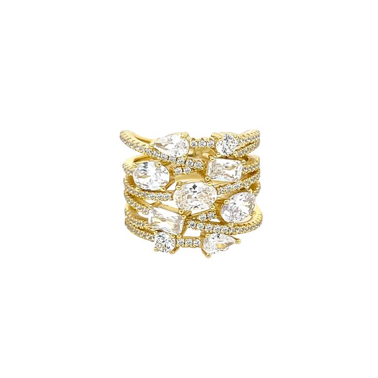 <p>Multi CZ Triple Crossover Band Ring</p> <ul> <li>Yellow Gold Plated</li> <li>0.68 Wide</li> </ul> Diamond White Stackable Open Ring, Stackable Diamond White Open Ring, Dazzling Wide Band Rings With Vvs Clarity, Stackable Open Diamond Crystal Ring, Diamond Cut Cubic Zirconia Stackable Open Rings, Diamond White Multi-stone Fine Jewelry Ring, Brilliant Cut Cubic Zirconia Open Band Ring, Yellow Gold Open Ring With Cubic Zirconia, Yellow Gold Open Ring In Cubic Zirconia