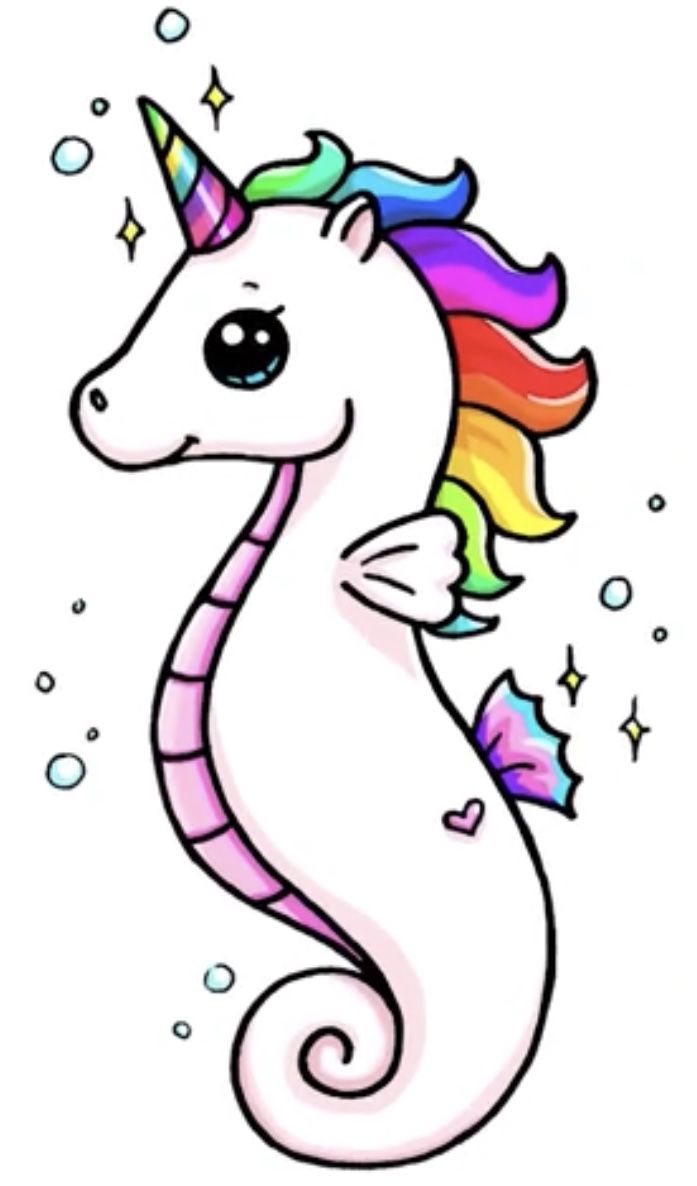 a drawing of a unicorn with rainbow manes and stars on it's head