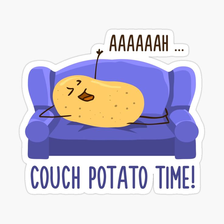 a potato sleeping on top of a couch with the words aaaaah couch potato time