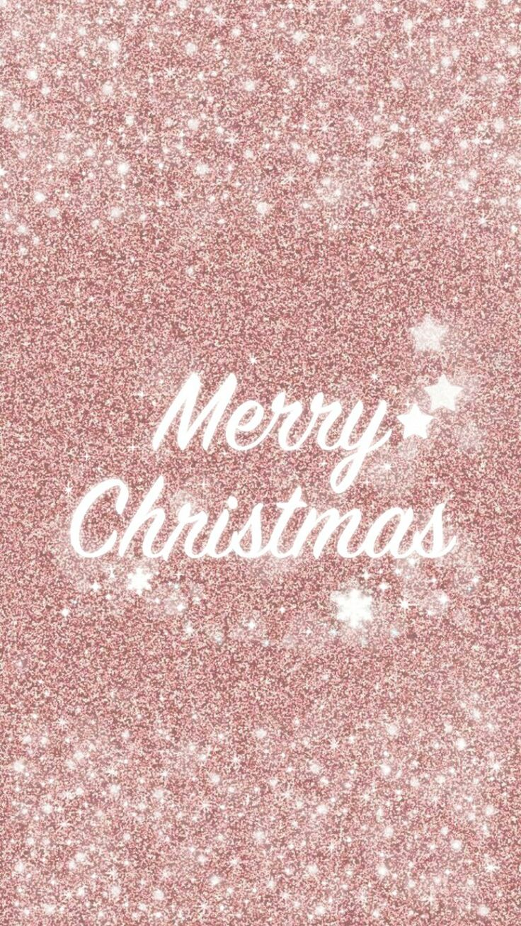 pink glitter christmas card with merry lettering and stars on the left side, in white ink