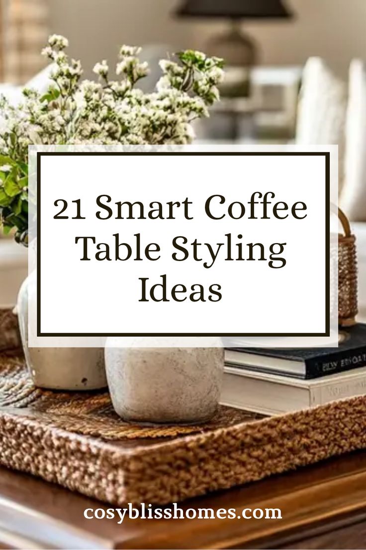 a coffee table with flowers and books on it, the text reads 21 smart coffee table styling ideas