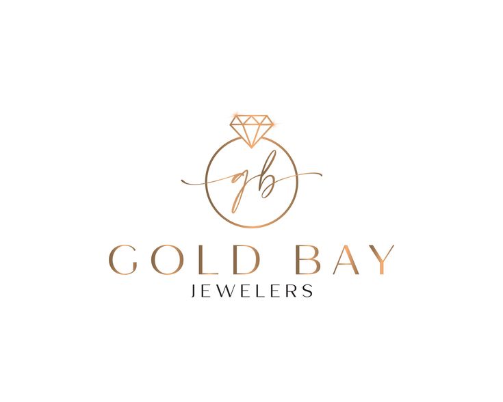 the gold bay jewellers logo is shown on a white background and has a diamond in it