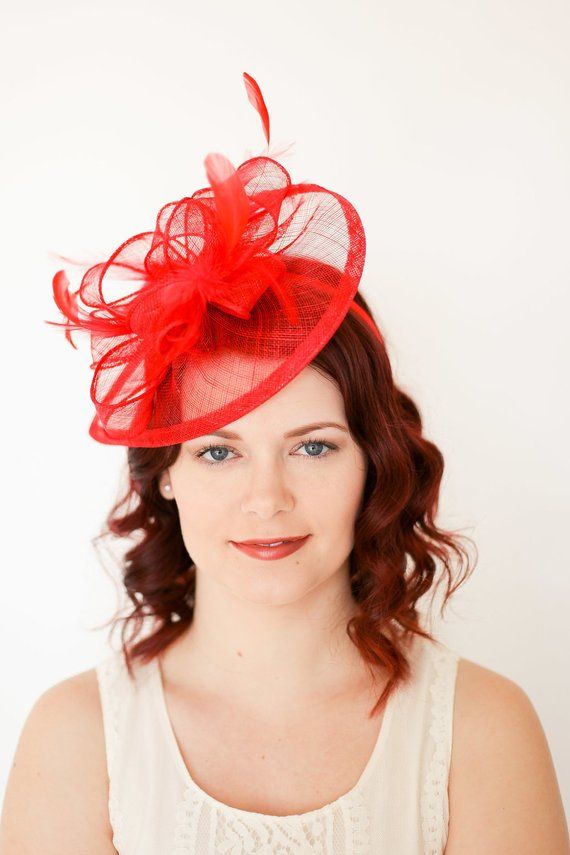 Red Fascinator, Tea Party Hat, Church Hat, Kentucky Derby Hat, Fancy Hat, Red Hat, Tea Party Hat, we Red Hat Club, Kate Middleton Hats, Hat Tea Party, Red Fascinator, Sinamay Fascinator, Red Hat Society, Hat Wedding, Church Hat, Womens Hat