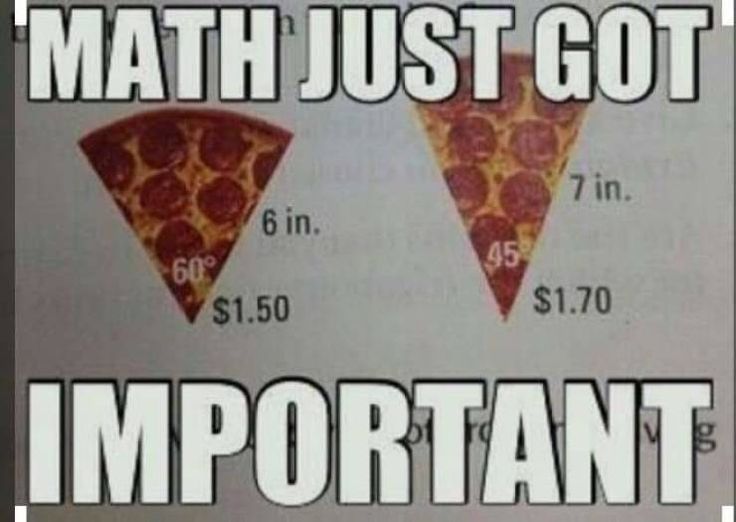 two pieces of pizza sitting on top of each other in front of a piece of paper that says, math just got important