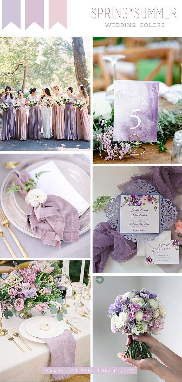 the wedding color scheme is lavender and white