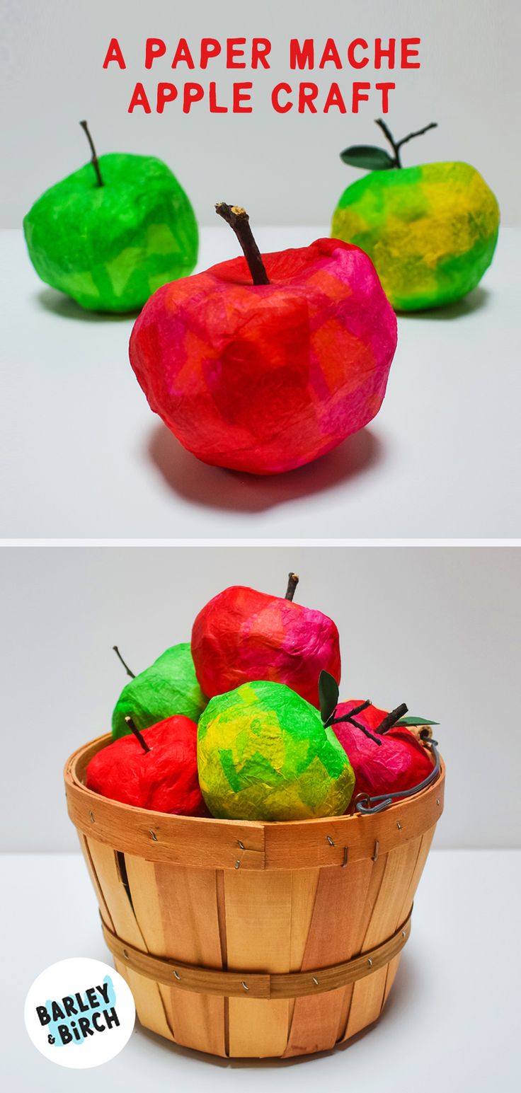 Our Paper Mache Apple Craft for Kids Apple Art Projects, Harvest Crafts, Paper Apple, September Crafts, Fruit Crafts, Paper Mache Projects, Autumn Craft, Making Paper Mache, Apple Craft