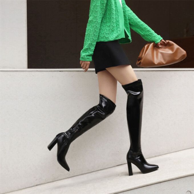 As low as $68.00 Trendy Thigh-high Polyurethane Boots, Fitted Knee-high Boots With Pointed Toe In Polyurethane, Winter Knee-high Heeled Boots, Knee-high Polyurethane Heeled Boots For Winter, Winter Knee-high Polyurethane Heeled Boots, Knee-high Polyurethane Boots For Night Out, Thigh High Polyurethane Boots For Winter, Thigh High Polyurethane Winter Boots, Party Heeled Boots With Wide Calf