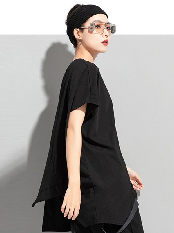 Sku CY-!104128 Material >50%Cotton Style Irregular clipping , Short Sleeves Feature Asymmetric , Split-joint , Zipper Neckline Round-neck Occasion Going out , Casual , Urban , Stylish Selection Seasons Summer Type T-Shirts Tops Color BLACK Size One_size Please consult the size chart we provide for this item's measurements to help you decide which size to buy.Please note: There may be 1-3cm differ due to manual measurement. CMINCH Bust Shoulder Length Sleeve Opening One_size 132 71 66-80 44 Black T-shirt For Layering In Spring, Black T-shirt For Spring Layering, Black T-shirt For Summer Layering, Black Asymmetrical Hem T-shirt For Summer, Black Asymmetrical T-shirt For Spring, Black Short Sleeve Top For Layering, Black Summer T-shirt With Asymmetrical Hem, Black Asymmetrical Summer Top, Black Lagenlook Tops For Summer