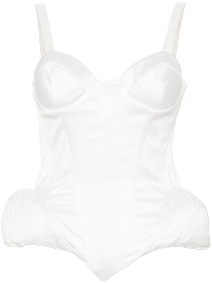 white satin finish bustier-style neckline boned bodice built-in cups bra rear hook and eye fastening sleeveless padded hips curved hem White Corset With Built-in Bra And Tank Straps, Sleeveless Corset With Built-in Bra And Fitted Bodice, Sleeveless Satin Corset With Built-in Bra, White Underbust Corset With Built-in Bra, White Underbust Bodice With Built-in Bra, White Strapless Corset Dress With Built-in Bra, Underwire Bodice With Built-in Bra, Fitted Underwire Bodice With Built-in Bra, Fitted Bodice Underwire Corset With Boning