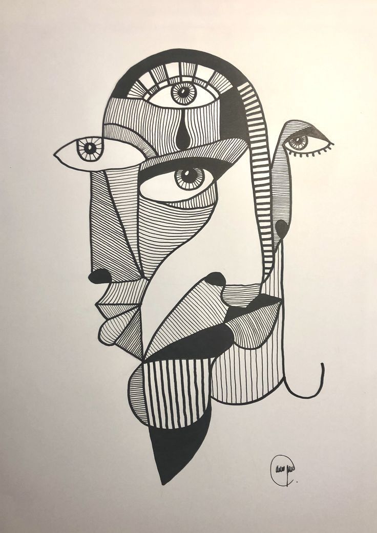 a black and white drawing of a woman's face with an eye on it