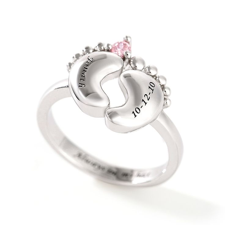 Looking for that one of a kind new mom jewelry gift? She's certain to love our adorable Baby Feet Personlized Ring. Perfect for wearing on its own or stacking with other rings, it's just right for pairing with all of mom's favorite looks while keeping thoughts of her little one close to her heart. This engraved jewelry gift is perfect for any occasion – whether a birthday or holiday is coming, or if you're simply searching for the ideal way to celebrate her new baby's birth! A sparkling birthstone in your choice of colors provides a hint of color and sparkle. Choose baby's name, mom's name, or even a meaningful word to make this gift an extra-special one she'll cherish for years to come. Weight: 2.3 gWidth: 2 mmHeight: 3 mmThickness: 0.9 mmMaterial: 925 SilverPlating Color: Silver Personalized Adjustable Ring Jewelry, Adjustable Name Jewelry For Promise Ring, Mother's Day Wedding Sterling Silver Birthstone Ring, Mother's Day Sterling Silver Rings As Gift, Mother's Day Wedding Birthstone Ring In Sterling Silver, Adjustable Promise Ring With Name, Personalized Adjustable Fine Jewelry, Nickel-free Ring For Mother's Day, Personalized Ring For Mother's Day