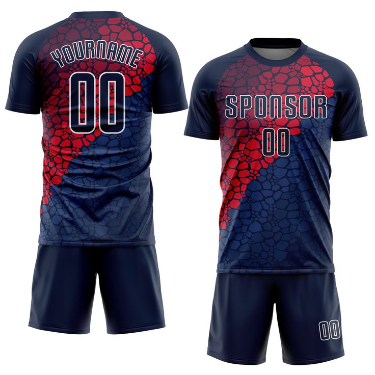 a soccer jersey with the number 00 on it and shorts in blue, red and white