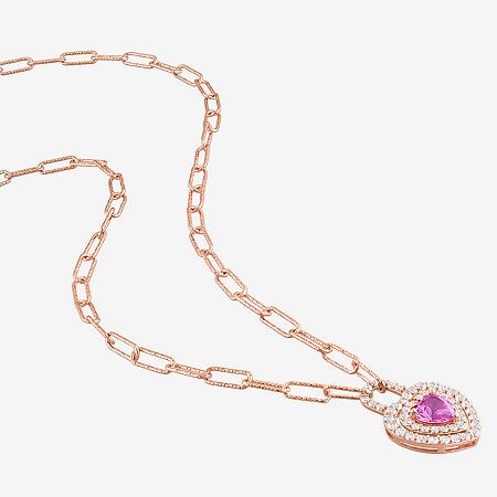 Features: Quick ShipJewelry Closure: Lobster ClaspLink Construction: HollowSetting: ProngShape: HeartStone Cut: HeartStone Millimeter Measurement: 6 Mm Length, 6 Mm WidthMetal Color: RoseChain Length: 16 InchChain Width: 3 MillimetersPendant Length: 14.6mmPendant Width: 9.1mmChain Construction: LinkCare: Wipe CleanStone Type: 51 Lab Created SapphireAuthenticity: Lab Created StoneMetal: 18k Rose Gold Over SilverNecklace Type: Pendant NecklacesPendant & Charms Type: PendantsCountry of Origin: Impo Pink Necklaces With Adjustable Chain For Anniversary, Pink Necklace With Adjustable Chain For Anniversary, Rose Gold Double Heart Clavicle Chain, Elegant Heart Cut Chain Necklace For Valentine's Day, Rose Gold Heart Cut Clavicle Chain Jewelry, Pink Gold Pendant Necklace For Anniversary, Rose Gold Fine Jewelry Necklaces With Heart Charm, Pink Gold Jewelry With Heart Charm For Wedding, Fine Jewelry Rose Gold Necklace With Heart Charm