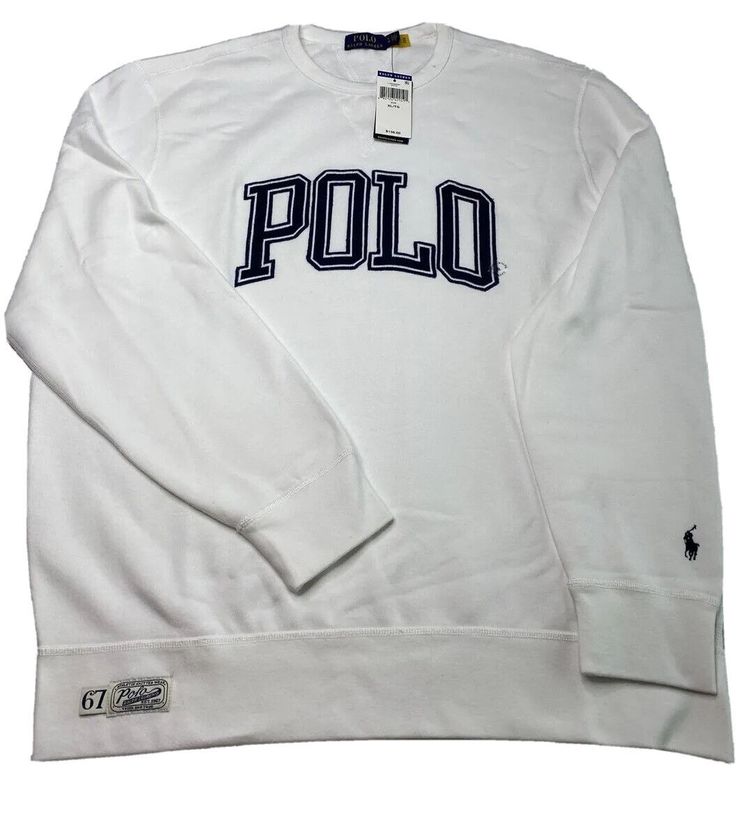 BRAND NEW POLO RALPH LAUREN 67 SPELL OUT CREWNECK FLEECE SWEATSHIRT SWEATER WHITE NWT MEN'S XL SIZE: XL MSRP: $138     NO DEFECTS, DAMAGES OR FLAWS 100% AUTHENTIC PRODUCT FOR MEASUREMENTS PLEASE SEE PHOTOS      *If you have any questions please email us and we will do our best respond as soon as possible* ref5g;45 White Fleece Sweatshirt With Embroidered Logo, White Fleece Top For College, White Fleece Tops For College, White Fleece Long Sleeve Top, White Long Sleeve Fleece Top, Classic White Sweater With Letter Print, White Fleece Sweatshirt With Ribbed Collar, Classic White Letter Print Sweater, White Ribbed Collar Sweatshirt For College