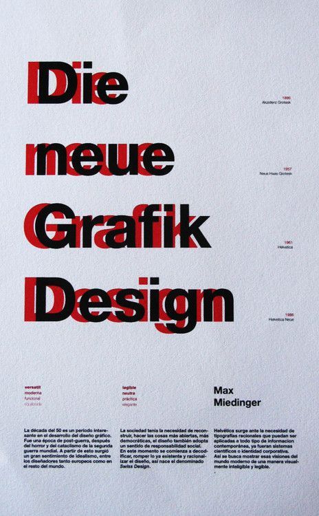 a poster with the words die meeue grafik design in red and black