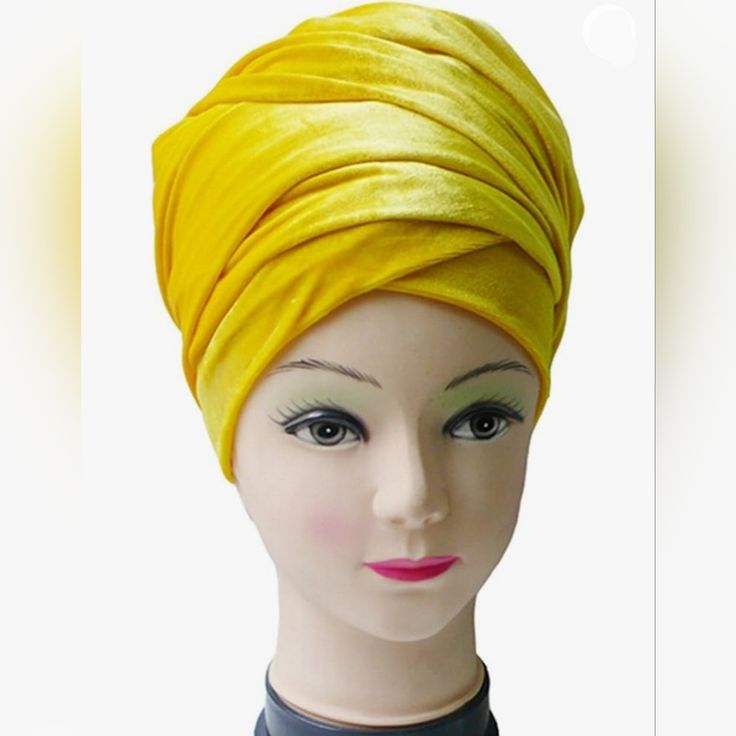 Yellow Velvet Head Turban. Size: One Size Color: Yellow Condition: Great Condition, Never Worn. Material: Velvet Approximate Measurements: Refer To Pictures. Fitted Yellow Turban, Turban Wrap, Head Turban, Tube Scarf, Brand Accessories, Women's Headwear, Head Wrap, African Dress, No Brand