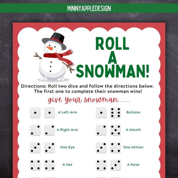 a snowman roll a snowman game with dices on the front and back