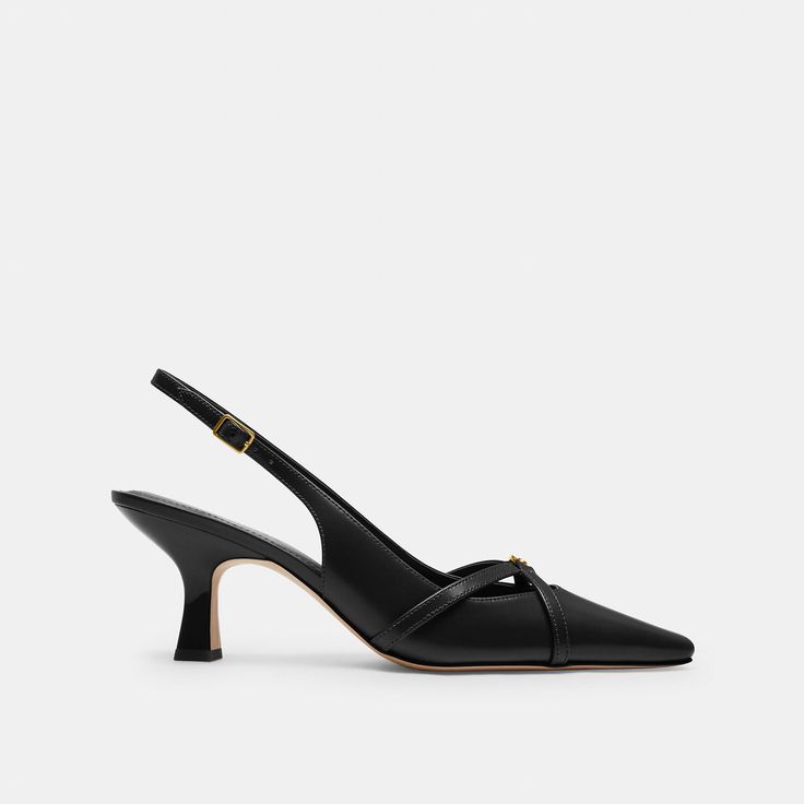 Detailed with our polished Heritage C Plaque the Rowyn slingback is a classic kitten heel silhouette for workdays and weekends. Crafted of smooth leather it’s finished with a comfortable padded footbed. | Coach Rowyn Slingback - Women's Size 9.5 - Black Large Wallet, If The Shoe Fits, Shoe Fits, Coach Shoes, Kitten Heel, New Handbags, Belt Bag, Smooth Leather, Kitten Heels