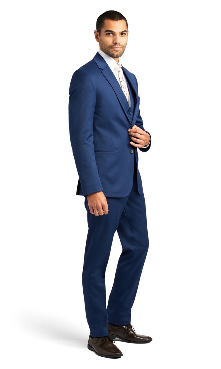 A slim premium cobalt blue performance suit with two buttons and a notch lapel. Cobalt Blue Suit, Gray Wool Coat, Tie Colors, Suits Coats, Blue Suit, Coat Pant, Wool Coat, Cobalt Blue, Shades Of Blue