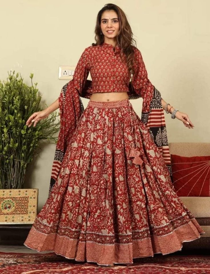 🔥Special Chaniya Choli Collection🔥 Bagru Hand Block Printed Designer Top, Skirt With Mulmul Printed Dupatta. Pure Cotton Fabric Product specifications :- - Fabric :- Cotton - Print :- Hand Block Print     Size :- - Top Sizes :- Medium - 38 inches; Large - 40 inches;     X-Large - 42 inches; 2X-Large - 44 inches; 3X-Large - 46 inches; - Top length :- 16-17 inch - Skirt length :- 40 inch - Skirt Flair :- 5.50 Mtr. (28 Kali) - Dupatta size :- 2.50 Mtr. Occasion :- Evening Wear, Cocktail, Festive wear, Party Wear, Wedding wear, Dating, Banquet, Garba Night, Formal Wear and Perfect gift for your Sister, Mother, Friend or Loved Ones. Note :-  Customization :- Made to Measure According to Your Size. Any Other customization According to Your Choice. THANKS! A beautiful Hand Block Print Cotton Le Bohemian Anarkali Set For Navratri With Printed Motifs, Sharara With Kalamkari Print For Festivals, Red Semi-stitched Bohemian Anarkali Set, Kalamkari Print Sharara For Festivals, Anarkali Choli With Printed Motifs For Diwali, Bohemian Fitted Sharara With Printed Motifs, Fitted Bohemian Sharara With Printed Motifs, Red Choli With Printed Motifs In Traditional Drape, Semi-stitched Saree With Unstitched Blouse For Rituals