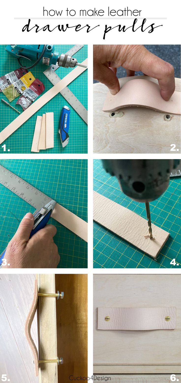 how to make leather drawer pulls from scrapbook pages with step by step instructions and pictures