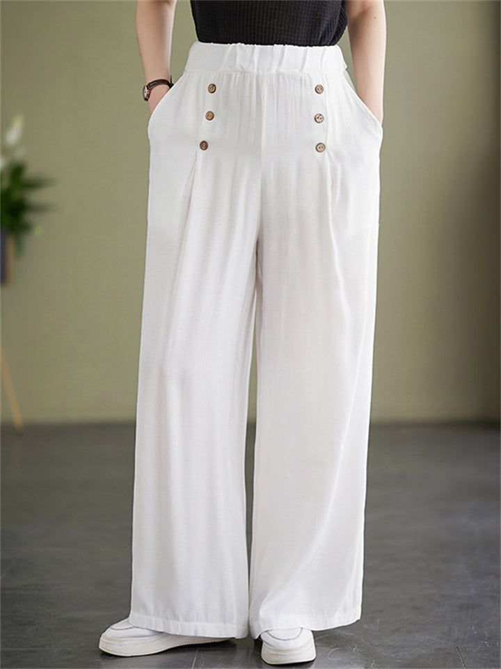 Description Product ID: BT2051386 Material: Cotton Blend Pattern: Solid Season: Summer Style: Fashion, Casual, Elegant Occasion: Office, Party, Dating Package included 1 * Pants Size Chart (Asian Size): Please allow 1-3 cm measured error. Size Length Hip One Size 98cm | 38.6 in 118cm | 46.5 in Wide Leg Pants Casual, Button Decor, Elegant Lady, Deep Gray, Office Party, Pants Casual, Elastic Waist Pants, Loose Pants, Type Of Pants