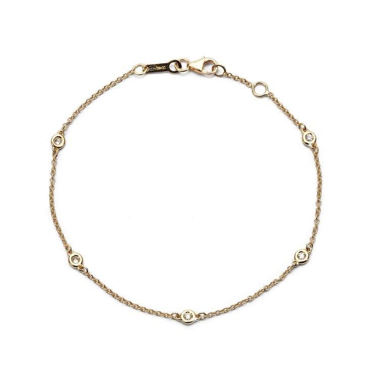 Dainty minimal bracelet made with 5 diamonds in bezel setting Diamond By The Yard, Gold Diamond Bracelet, Minimal Bracelet, Daily Wear Jewellery, Bracelets Gold Diamond, Aspinal Of London, Gold Diamond Necklace, Necklace Chain Lengths, Make A Gift