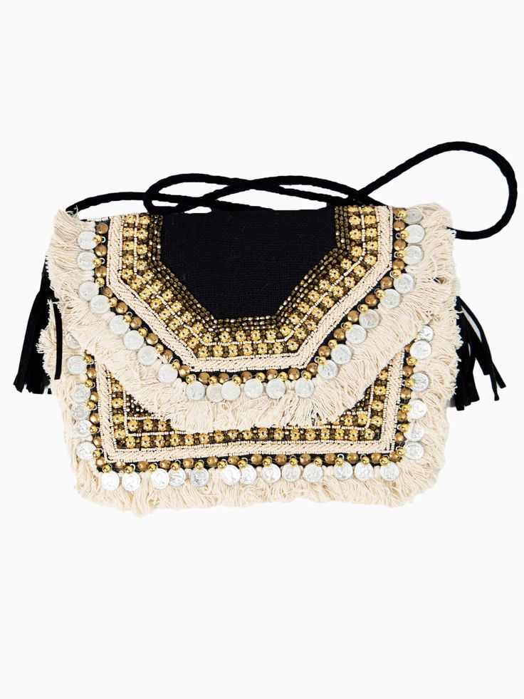 back of black and gold boho bag. plain black Summer Fashion Pouch Shoulder Bag, Chic Summer Party Satchel, Party Clutch Satchel With Adjustable Strap, Party Clutch With Adjustable Strap Satchel, Party Clutch With Adjustable Strap And Satchel Shape, Summer Shoulder Evening Bag, Summer Evening Shoulder Bag, Chic Summer Clutch For Fashion, Trendy Summer Crossbody Clutch