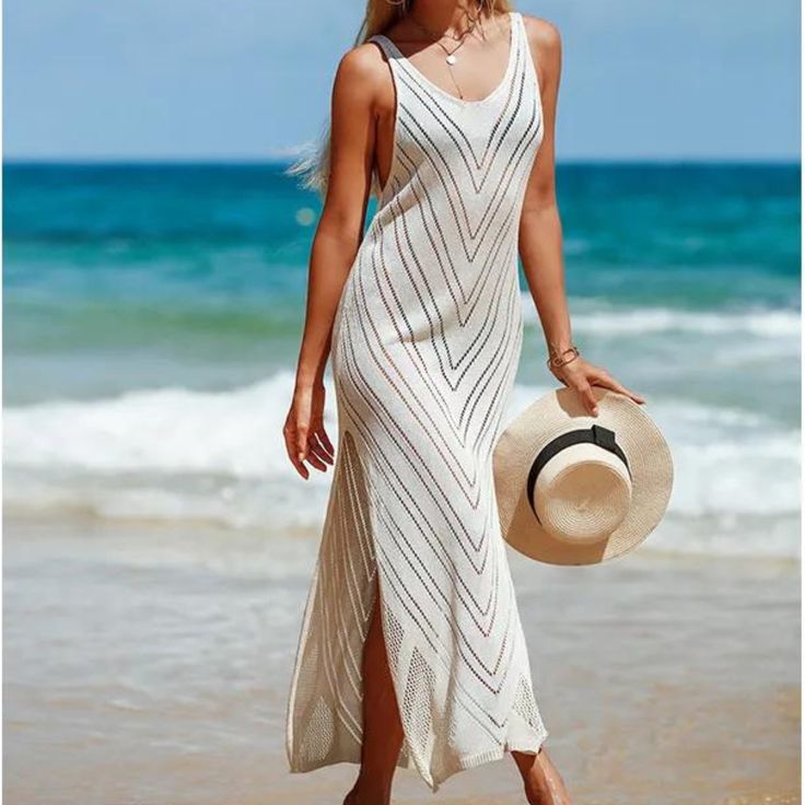 Swimsuit Cover Up Casual Sheer Long Dress Beige/Cream One Size Going to a vacation beach resort or spending the day on the local beach, stay comfortable and cool in this casual sheer long dress cover up.  Made from soft polyester, this cover up dress is quick drying and soft on your skin. The sheer design complements swimwear on the beach and in the cabana. Visit our store to explore the entire collection. Whether you're sipping cocktails at a beachfront bar, lounging in the cabana, or dancing under the stars, our cover-ups will keep you effortlessly chic. Fins West...Confident and Complete Beige V-neck Beach Dress For Vacation, Beige V-neck Dress For Vacation, Beachy Fitted Cover-up For Vacation, Fitted V-neck Beach Cover-up, Fitted Beachy Cover-up For Beach Season, Fitted Beach Cover-up, Summer V-neck Beach Dress, Fitted Vacation Cover-up, Beige Sleeveless Beach Dress