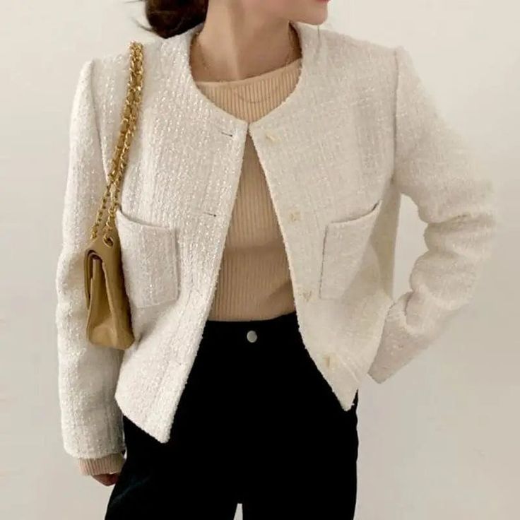 LOVEMI Jackets Beige / S Lovemi -  Little Fragrant Short Jacket Boucle Jacket Outfit, Tweed Jacket Outfit, Uni Style, Chanel Tweed Jacket, Tweed Outfit, Jacket For Spring, Womens Tweed Jacket, Womens Tweed, Look Formal