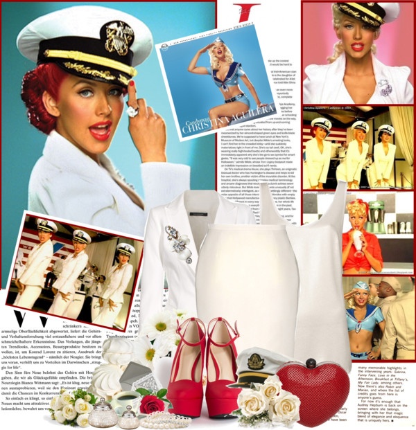 "Christina Aguilera - Candyman" by likepolyvore13 ❤ liked on Polyvore Christina Aguilera Candyman Outfit, Christina Aguilera Candyman, Christina Aguilera Costume, Cristina Aguilera, 1940s Party, Retro Barbie, Women Crush, 50s Hairstyles, Nautical Inspiration