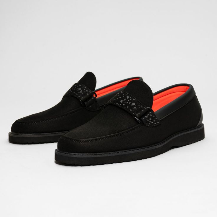 Casual Loafer With Soft Light Weight Foam Sole.. Made With Premium Soft Fiber Upper. Made With Soft Lycra Lining And Removable Soft Eva Insole For Comfort. Toe Shape Round Pattern Solid Closure Lace Up Width Standard Upper Mat Leather Upper Color Black Lining Mat Mesh Lining Color Orange Insole Mat Foam Insole Color Orange Welt Mat Rubber Welt Color Black Sole Mat Foam Sole Color Black Black Wingtip Slip-on Moccasins, Black Textured Sole Slip-ons For Business Casual, Black Slip-on Moccasins, Black Wingtip Moccasins With Branded Insole, Black Business Boat Shoes With Rubber Sole, Black Brogue Moccasins For Business Casual, Black Suede Slip-ons For Business, Black Slip-on Suede Dress Shoes, Black Slip-on Loafers With Rubber Sole