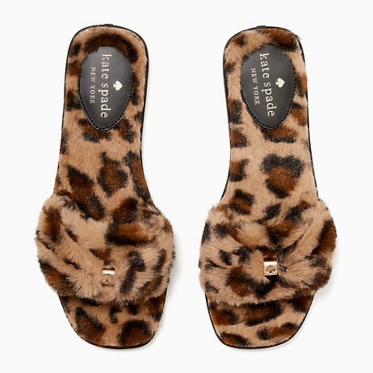 Kate Spade Tan Leopard Print Faux Fur Sandy Flat Slipper Women's Size 7 Nwt Slip-On Style Slippers Featuring A Black And Tan Leopard Print Pattern. Soft And Comfortable Faux Fur Material. Upper/Lining: Faux Fur Condition: New With Tags Made In: Vietnam Inventory: Ws651.13.99 Leopard Slippers, Cat Slippers, Leopard Print Pattern, Printed Flip Flops, Faux Fur Material, Pink Slippers, Black Slippers, Faux Fur Slippers, Flat Slipper