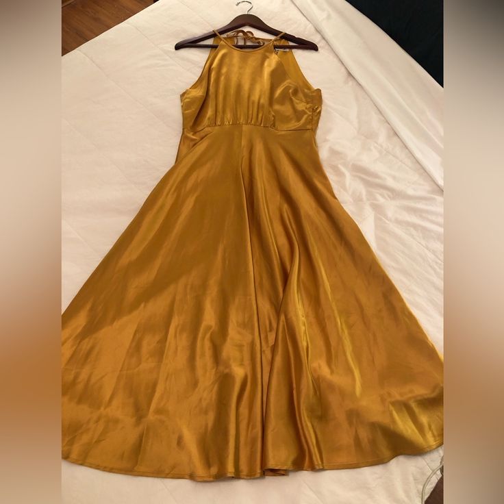 Reposhing This Item I Purchased From @Vintagebhive. Loved It, But Didn’t Fit Me Well. Never Worn, Tags Still On It! Questions? Leave A Comment Below! Gold Midi Dress For Summer Dinner, Gold Silk Dress For Dinner, Gold Fitted A-line Midi Dress, Elegant Yellow Dress For Date Night, Yellow A-line Dress For Date Night, Vintage Spring Dresses For Dinner, Gold Midi Dress For Spring Wedding, Spring Vintage Dinner Dresses, Spring Wedding Gold Midi Dress