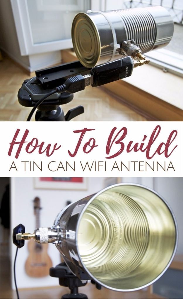 an image of a camera with the words how to build a tin can antenna