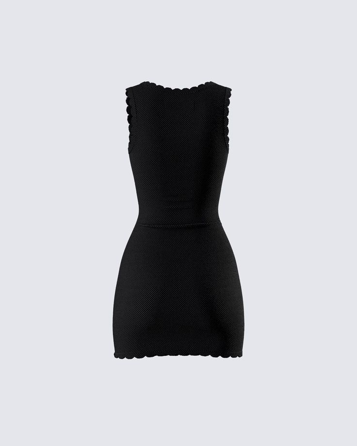 Name something better than a cute LBD…🖤 This pull-on style is made from fully fashioned knit fabric and complete with a bodycon look, and a seed stitch with scalloped edges. Perfect for dinner with the girls and drinks at the club 😜 Fitted Knit Dress In Solid Color, Solid Knit Fitted Dresses, Fitted Knit Solid Color Dresses, Fitted Knit Mini Dress For Date Night, Stretch Knit Mini Dress For Night Out, Fitted Knit Bodycon Party Dress, Fitted Knit Bodycon Dress For Party, Knit Fitted Bodycon Dress For Party, Fitted Knit Dress For Night Out