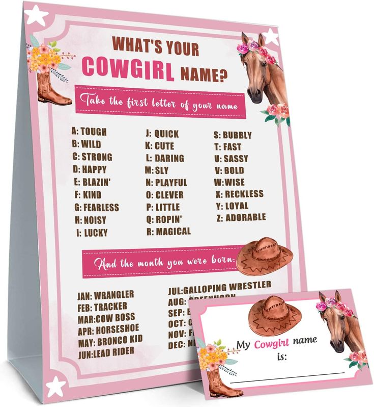 a cowgirl baby shower game is shown with its name on the front and back