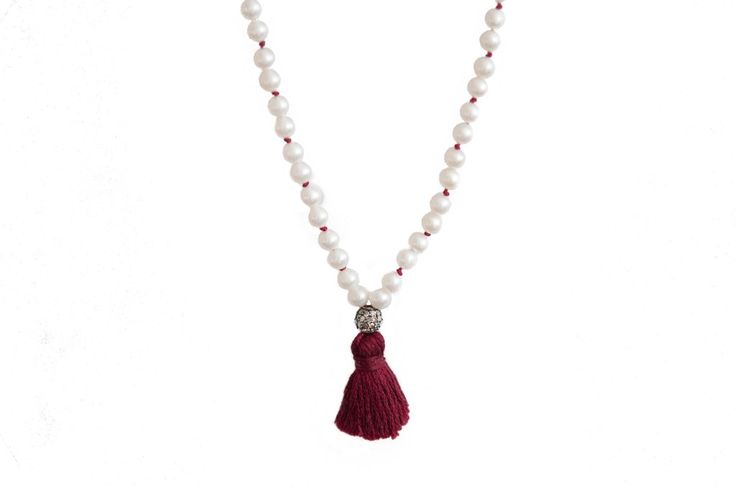 Long Necklace with Pearls and diamond Necklace With Pearls, Pearl And Diamond Necklace, Fresh Water Pearls, Bead Set, Water Pearls, Red Silk, Long Necklace, Tassel Necklace, Fresh Water