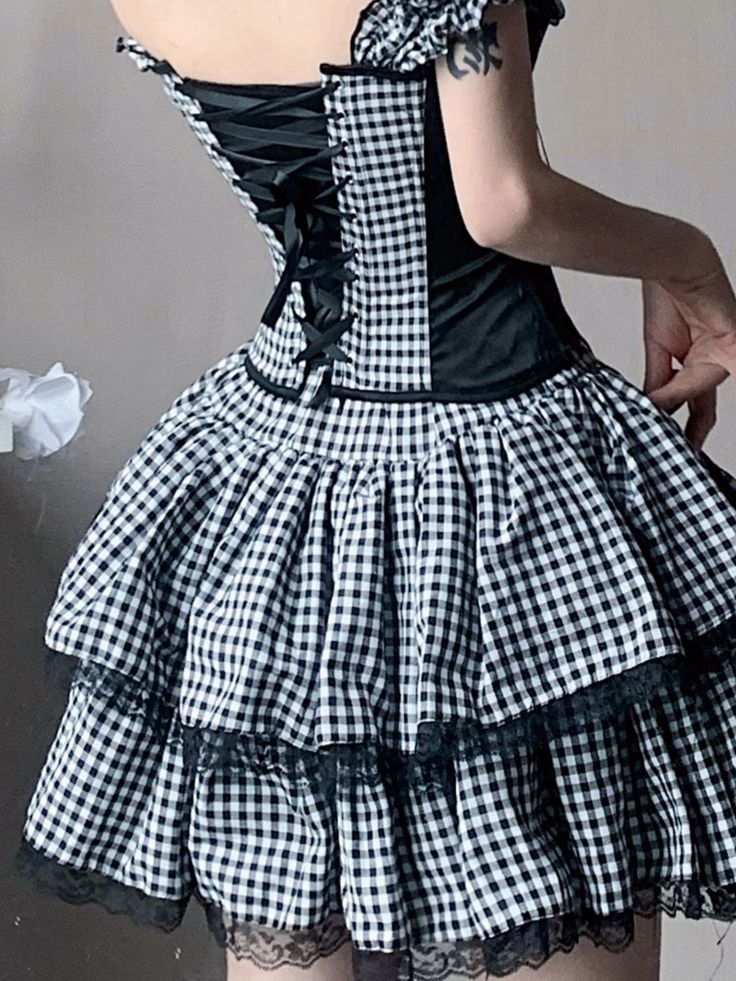 This price is for a corset and a skirt, others are not included.   	 		 			Size 			S 			M 			L 		 		 			Shoulder to Waist 			32 			33 			34 		 		 			Bust 			72-82 			74-84 			78-88 		 		 			Waist 			58-68 			62-72 			66-76 		 		 			Skirt Length 			42 			42 			42 Plaid Corset, Fabric Study, Corset And Skirt, Kawaii Clothing, Style Kawaii, Brand Guide, Girly Fashion, Tiered Skirt, Corset Dress