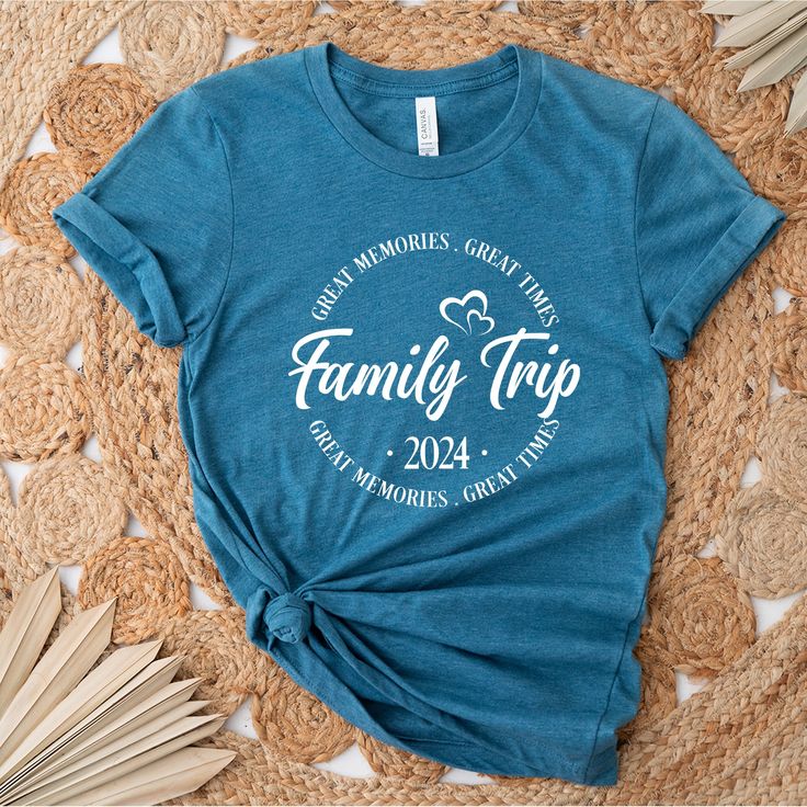 Family Trip 2024 Shirt, Summer Trip Shirts, Vacations Shirt,  Family Trip Tee, Travel Family shirt, Summer Trip Shirt, Family Vacation How to Order?  1-Choose your t-shirt color, 2- Choose your size, 3- Select the quantity, 4- Click Add to Cart.  Production and shipping: * 100% airlume combed and ring-spun cotton, 32 singles 4.2 oz. * Solid colors are %100 cotton * Heathers are %52 cotton %48 polyester * Athletic Heather is combed and ring-spun cotton, 10% polyester * Seamless collar * Heat tran Blue Short Sleeve Top For Family Reunion, Blue Top With Letter Print For Family Reunion, Blue Custom Print Tops For Family Reunion, Blue Graphic Print Top For Family Reunion, Blue Graphic Print Tops For Family Reunion, Crew Neck Shirt With Letter Print For Family Reunion, Blue T-shirt With Letter Print For Family Reunion, Family Reunion Short Sleeve Shirt With Letter Print, Short Sleeve Shirt With Letter Print For Family Reunion