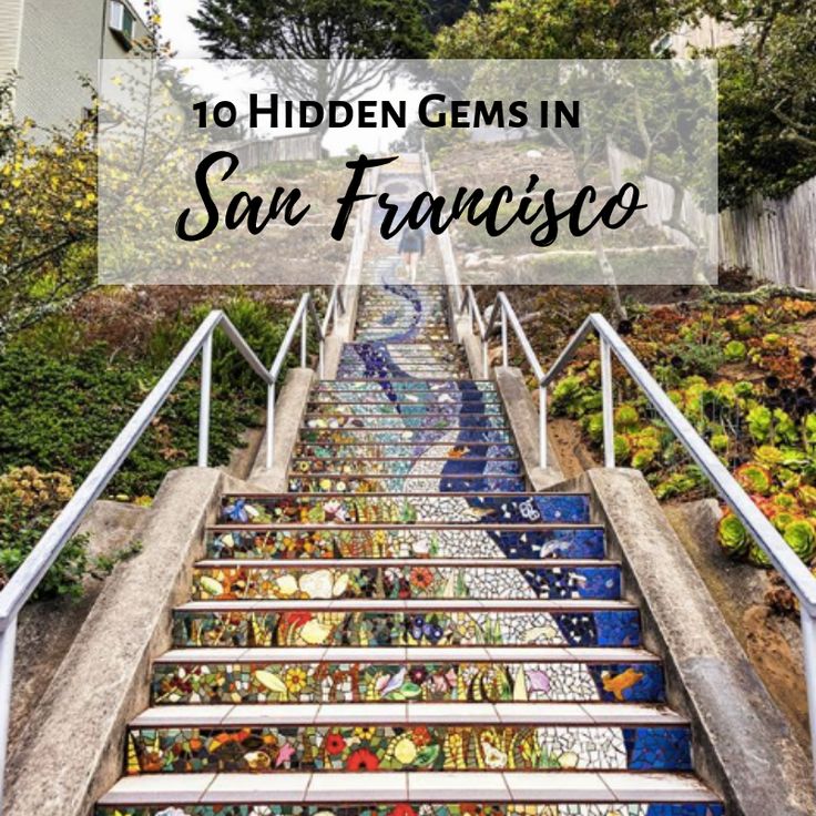 the top ten hidden gems in san francisco is painted with colorful tiles and has stairs leading up to it