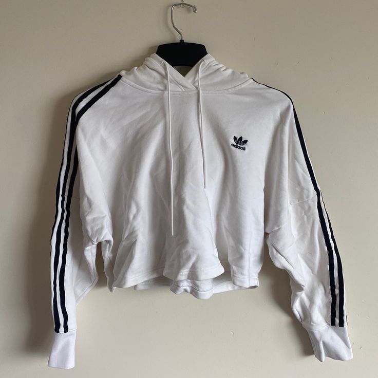 -Brand New Without Tags -Size Is Unknown, Medium Is My Best Guess -Smoke Free Home White Crop Top Hoodie, Crop Top Hoodie, Adidas White, Adidas Tops, White Crop, White Crop Top, White Adidas, Colorful Hoodies, Adidas Women