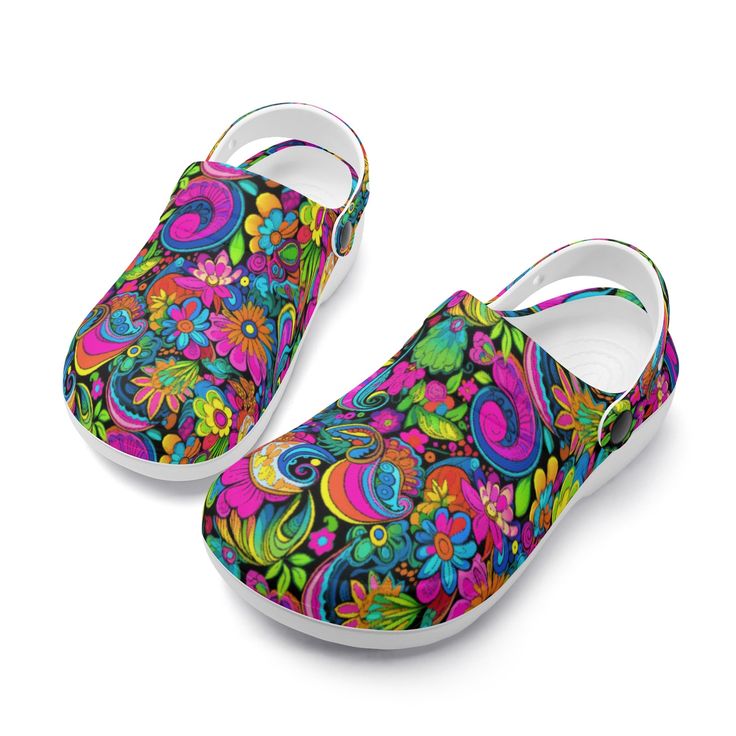 Introducing our Casual Lightweight Slip-On Nurse Style Clogs: the ultimate comfort solution for busy professionals and anyone on their feet all day. Designed for easy wear with a pivoting heel strap for quick on-and-off and a secure fit, these clogs are versatile for various activities and professions, from healthcare to gardening. Their lightweight construction ensures all-day comfort without fatigue. Plus, they're easy to clean—just hand wash and air dry. Whether you're a nurse, gardener, or b Multicolor Slip-resistant Clogs With Round Toe, Multicolor Slip-on Slip-resistant Clogs, Comfortable Multicolor Non-slip Clogs, Nurse Style, Style Clogs, Rainbow Retro, Retro Neon, Nursing Fashion, Flowers Design