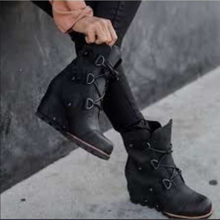 Category:Boots; Upper Materials:PU; Season:Fall,Winter; Heel Type:Platform,Wedge Heel; Gender:Women's; Activity:Walking; Toe Shape:Round Toe; Type:Booties Ankle Boots; Style:Punk,Vintage,Fashion; Heel Height(inch):2-3; Outsole Materials:Rubber; Occasion:Daily,Outdoor; Closure Type:Lace-up,Zipper; Pattern:Solid Color; Listing Date:10/13/2023; Production mode:External procurement; 2024 Trends:Plus Size,Height Increasing Shoes,Platform Boots; Size chart date source:Provided by Supplier. Womens Wedge Boots, Black Wedge Boots, Waterproof Leather Boots, Vegan Leather Boots, Winter Leather Boots, Comfortable Wedges, Platform Wedge Heels, Mode Boho, Women Flats