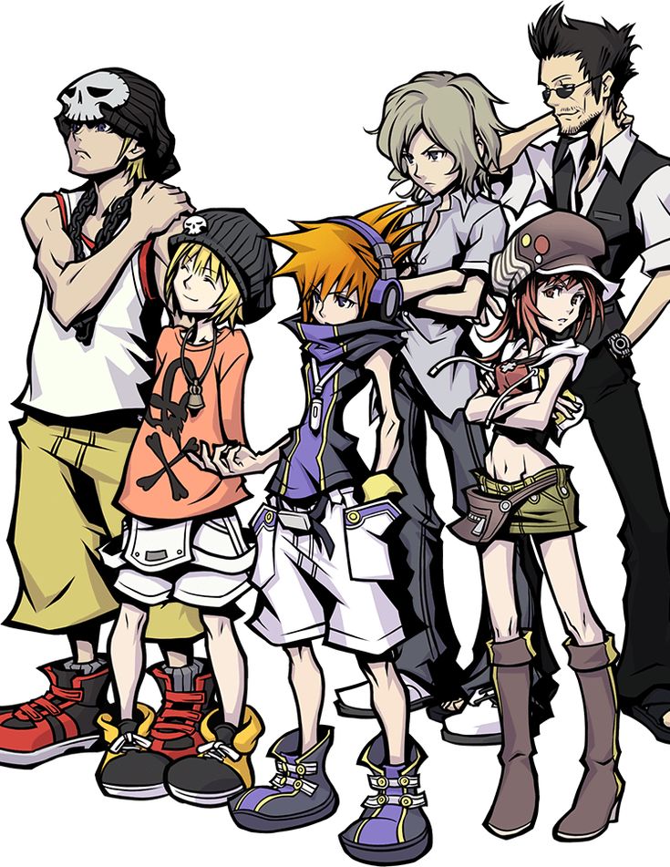 some anime characters are posing together for a group photo with their arms around each other