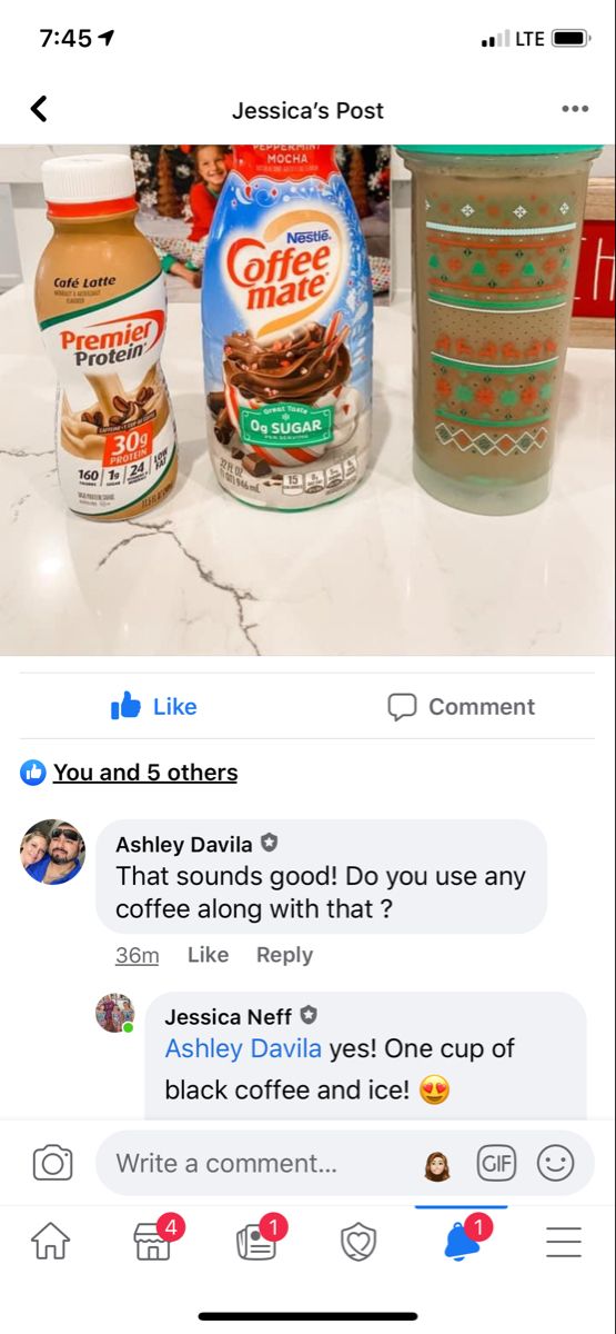 two screenshots of coffee and peanut butter on the same page, one with an instagram