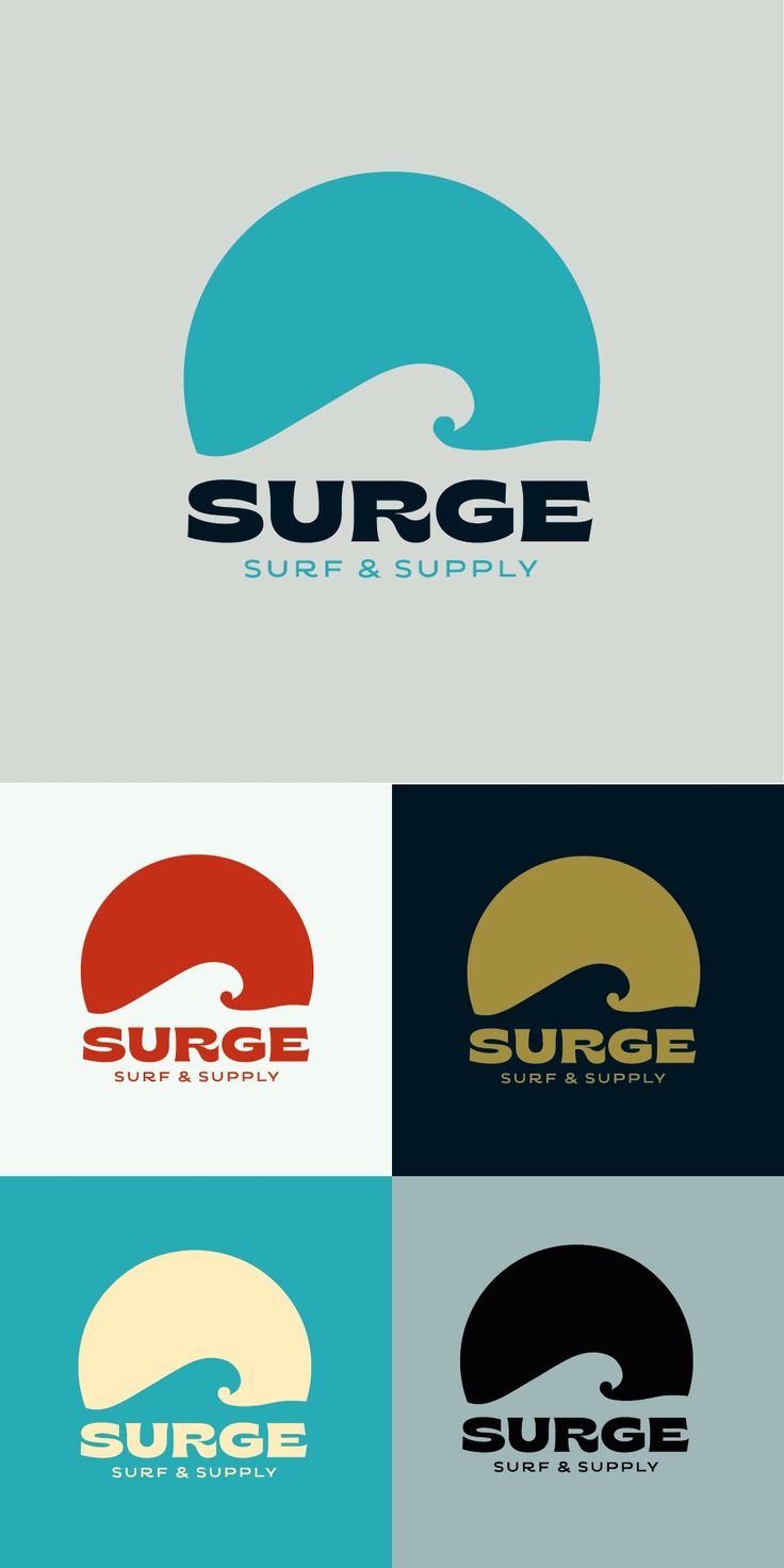 the surf and surfing logo is shown in four different colors