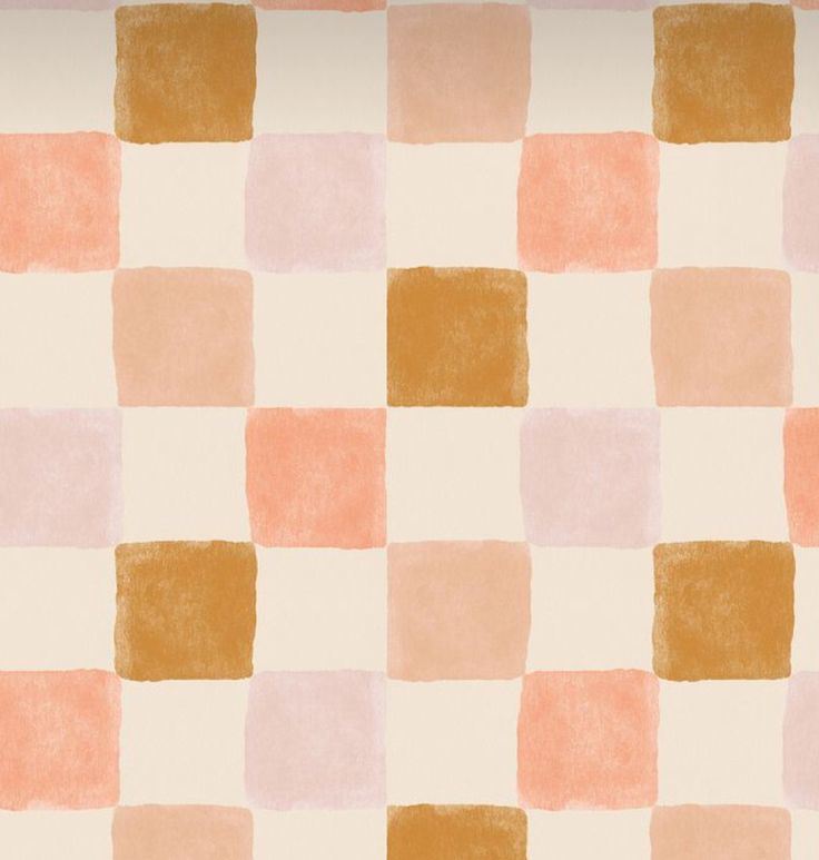 a checkered wallpaper pattern in pink, orange and beige colors with squares on it